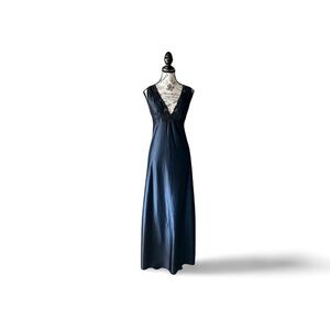 Vintage 80s West Germany Black Maxi Slip Dress – Lace Detail L